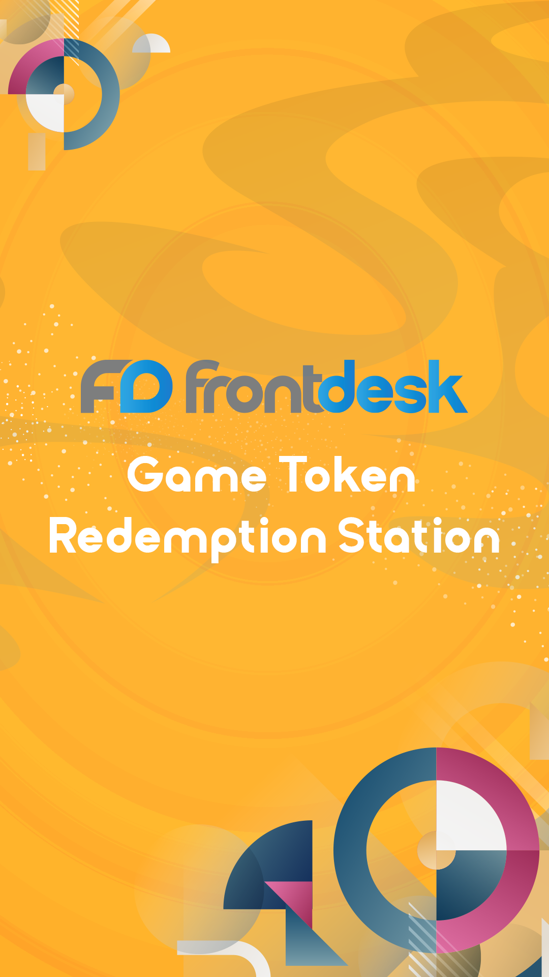 The image shows an Event Technology Kiosk designed specifically for game token redemption. The kiosk serves as a station where event attendees can redeem game tokens, likely earned or purchased, to access games or activities within the event. The kiosk is equipped with features and interfaces that facilitate the redemption process, allowing attendees to exchange their tokens for gaming opportunities or rewards.