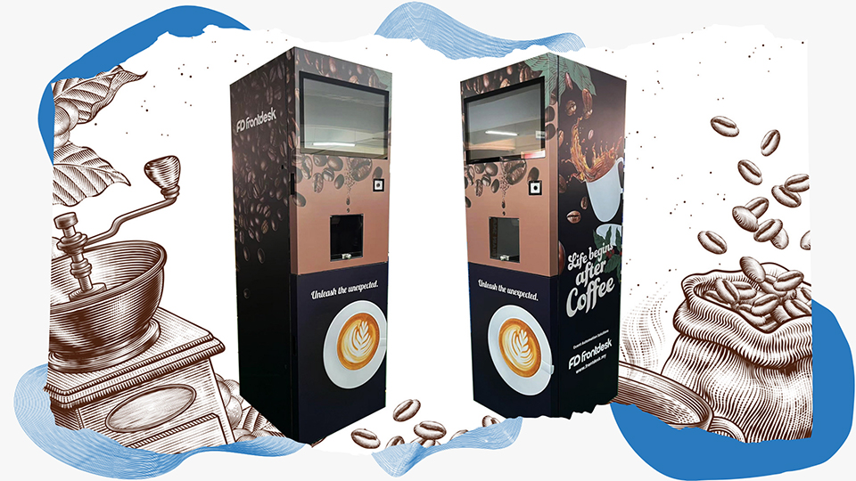 Coffee Vending Machine - Attendees scanning QR codes to access a variety of coffee options, enhancing the event experience with convenient, on-demand beverage service.